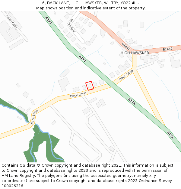 6, BACK LANE, HIGH HAWSKER, WHITBY, YO22 4LU: Location map and indicative extent of plot