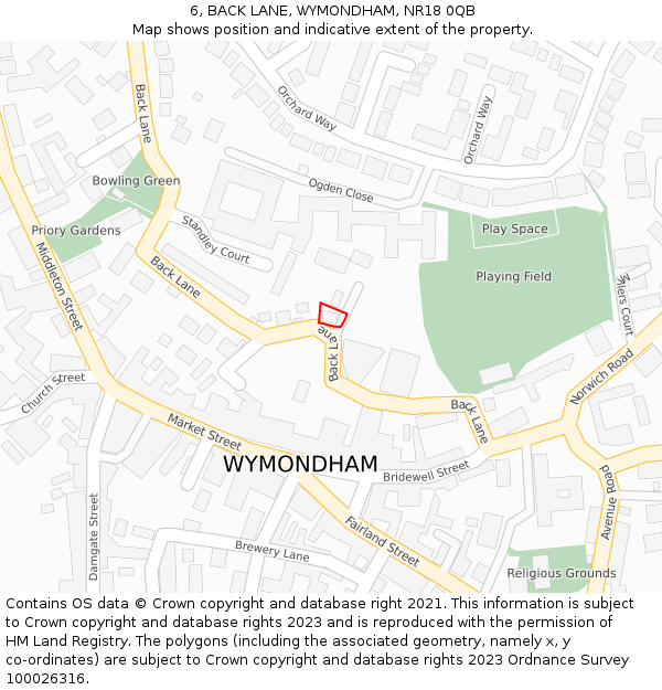 6, BACK LANE, WYMONDHAM, NR18 0QB: Location map and indicative extent of plot