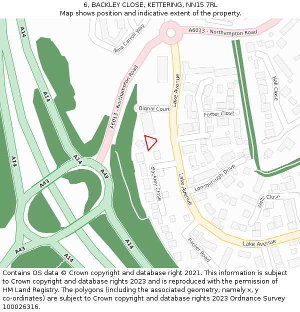 6, BACKLEY CLOSE, KETTERING, NN15 7RL: Location map and indicative extent of plot