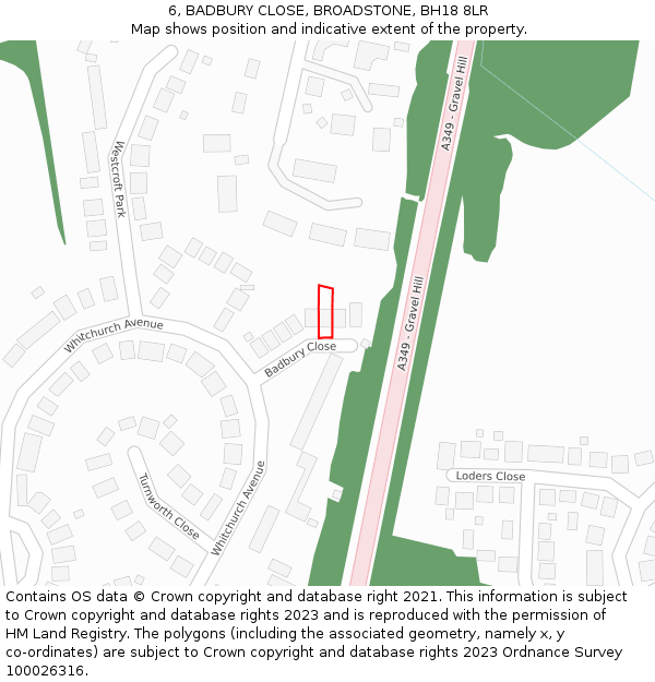 6, BADBURY CLOSE, BROADSTONE, BH18 8LR: Location map and indicative extent of plot