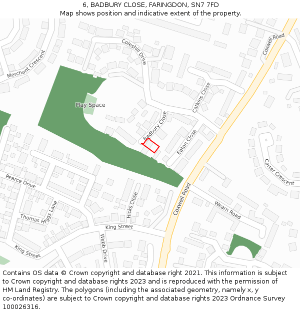 6, BADBURY CLOSE, FARINGDON, SN7 7FD: Location map and indicative extent of plot