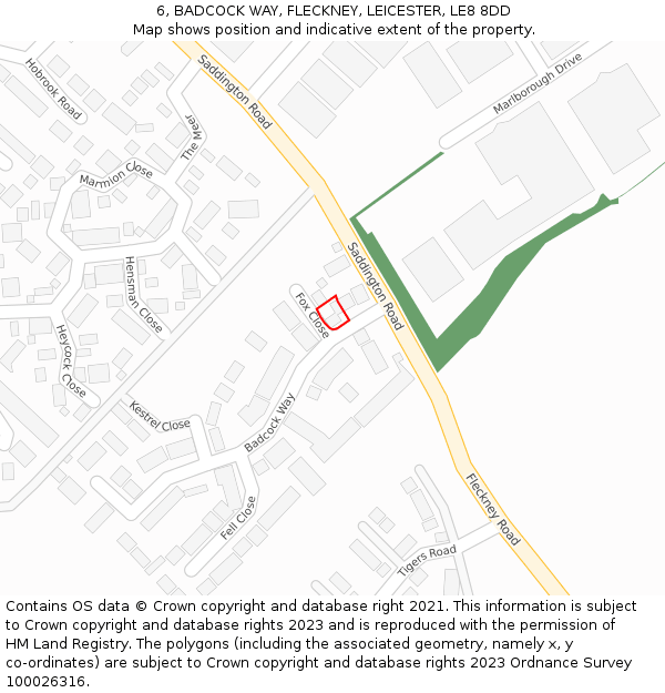 6, BADCOCK WAY, FLECKNEY, LEICESTER, LE8 8DD: Location map and indicative extent of plot