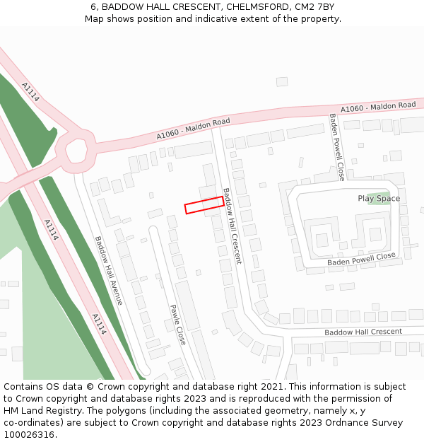 6, BADDOW HALL CRESCENT, CHELMSFORD, CM2 7BY: Location map and indicative extent of plot