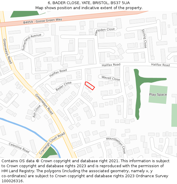 6, BADER CLOSE, YATE, BRISTOL, BS37 5UA: Location map and indicative extent of plot