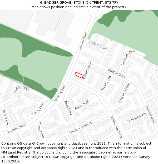 6, BADGER GROVE, STOKE-ON-TRENT, ST3 7RY: Location map and indicative extent of plot