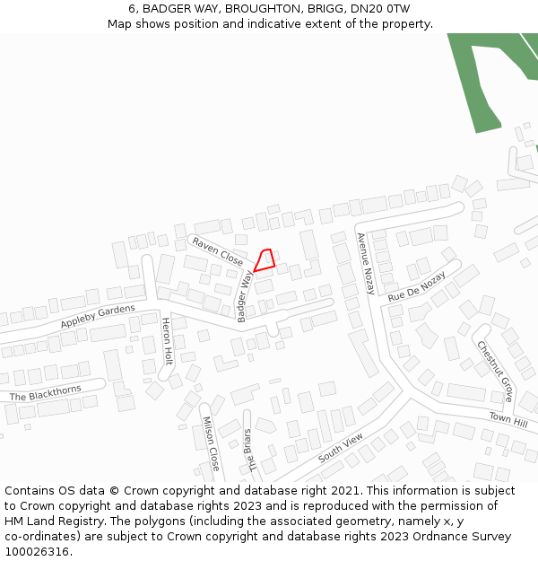 6, BADGER WAY, BROUGHTON, BRIGG, DN20 0TW: Location map and indicative extent of plot