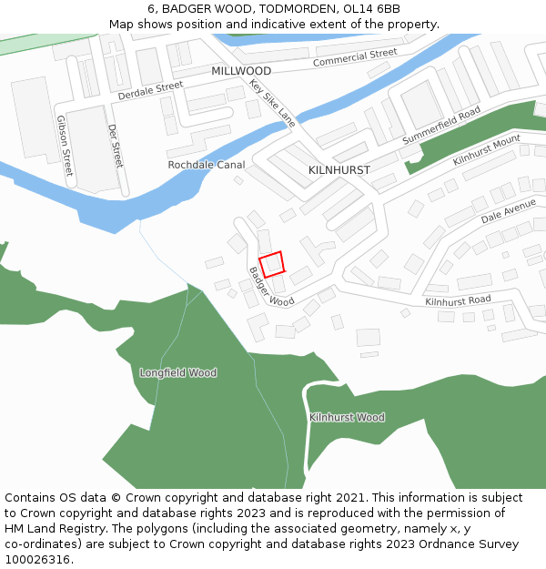 6, BADGER WOOD, TODMORDEN, OL14 6BB: Location map and indicative extent of plot