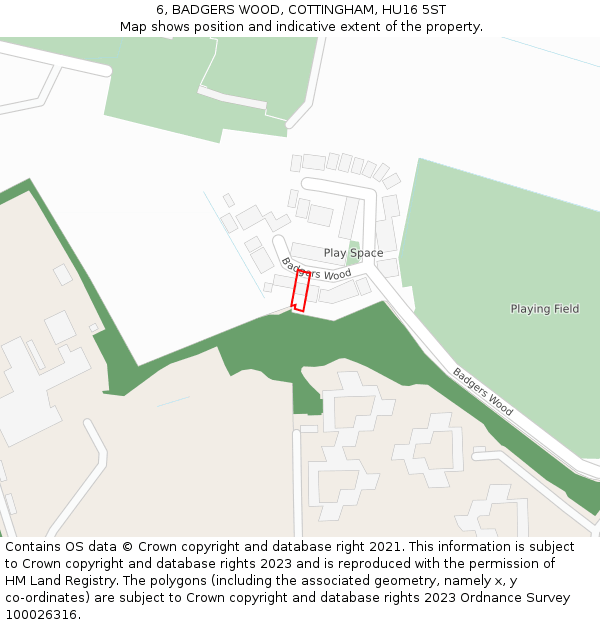 6, BADGERS WOOD, COTTINGHAM, HU16 5ST: Location map and indicative extent of plot