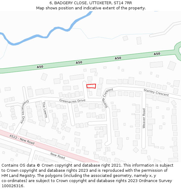 6, BADGERY CLOSE, UTTOXETER, ST14 7RR: Location map and indicative extent of plot