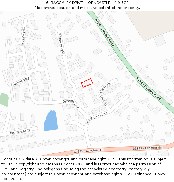 6, BAGGALEY DRIVE, HORNCASTLE, LN9 5GE: Location map and indicative extent of plot