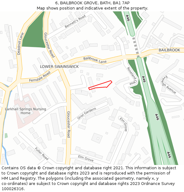 6, BAILBROOK GROVE, BATH, BA1 7AP: Location map and indicative extent of plot