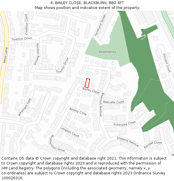 6, BAILEY CLOSE, BLACKBURN, BB2 4FT: Location map and indicative extent of plot