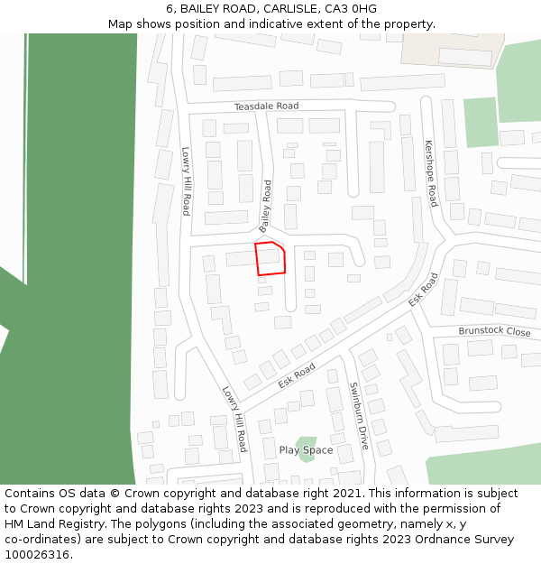 6, BAILEY ROAD, CARLISLE, CA3 0HG: Location map and indicative extent of plot