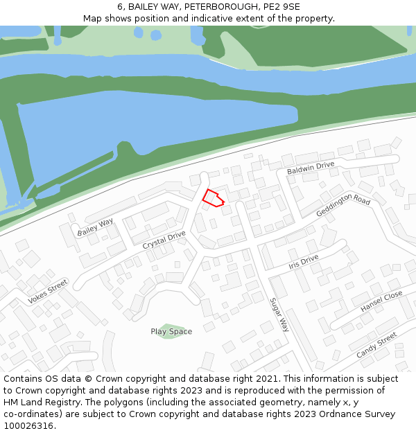 6, BAILEY WAY, PETERBOROUGH, PE2 9SE: Location map and indicative extent of plot