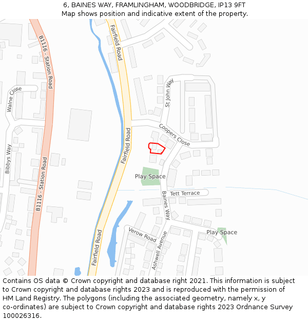 6, BAINES WAY, FRAMLINGHAM, WOODBRIDGE, IP13 9FT: Location map and indicative extent of plot