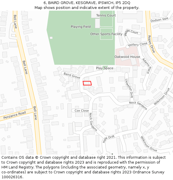 6, BAIRD GROVE, KESGRAVE, IPSWICH, IP5 2DQ: Location map and indicative extent of plot