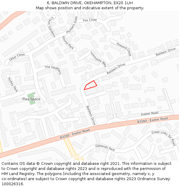 6, BALDWIN DRIVE, OKEHAMPTON, EX20 1UH: Location map and indicative extent of plot