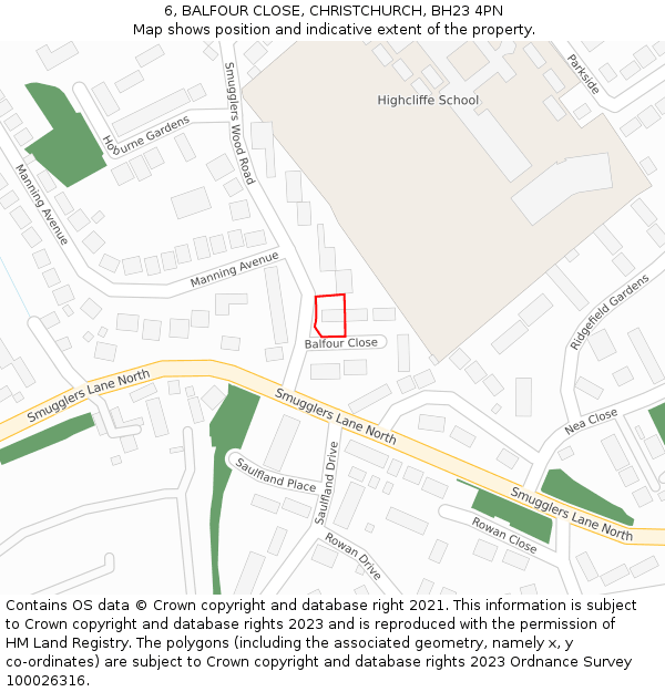 6, BALFOUR CLOSE, CHRISTCHURCH, BH23 4PN: Location map and indicative extent of plot