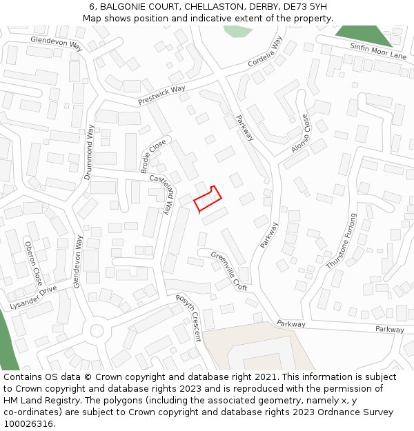 6, BALGONIE COURT, CHELLASTON, DERBY, DE73 5YH: Location map and indicative extent of plot