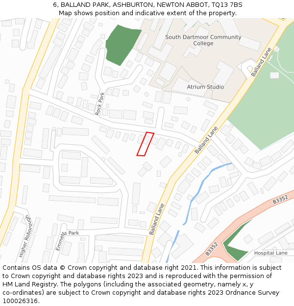 6, BALLAND PARK, ASHBURTON, NEWTON ABBOT, TQ13 7BS: Location map and indicative extent of plot