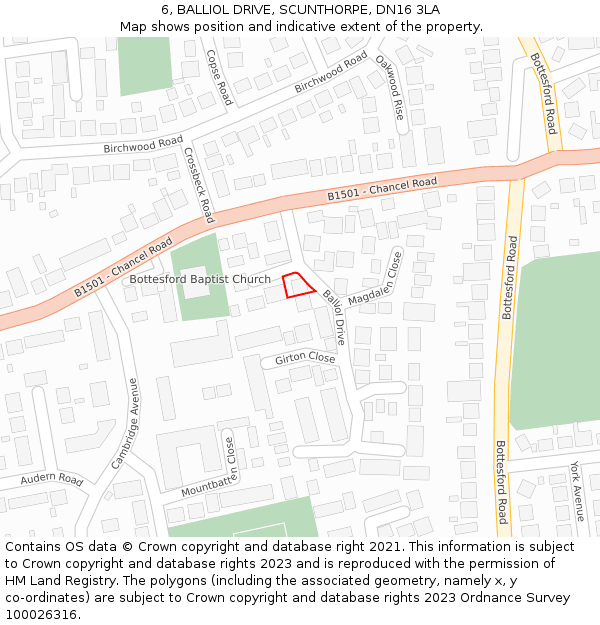 6, BALLIOL DRIVE, SCUNTHORPE, DN16 3LA: Location map and indicative extent of plot