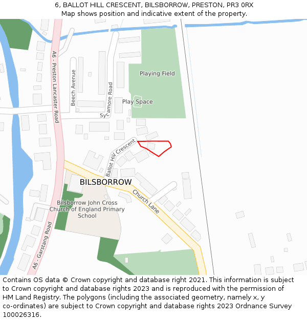 6, BALLOT HILL CRESCENT, BILSBORROW, PRESTON, PR3 0RX: Location map and indicative extent of plot