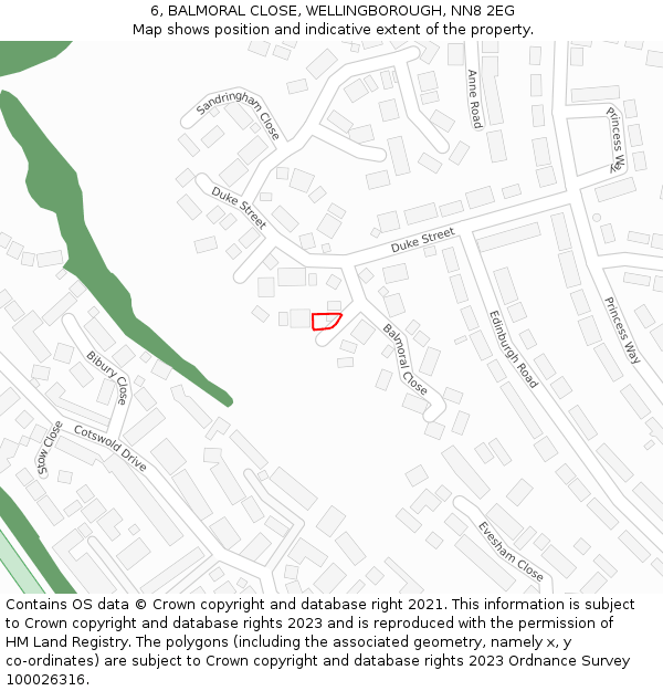 6, BALMORAL CLOSE, WELLINGBOROUGH, NN8 2EG: Location map and indicative extent of plot