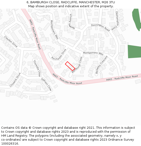 6, BAMBURGH CLOSE, RADCLIFFE, MANCHESTER, M26 3TU: Location map and indicative extent of plot