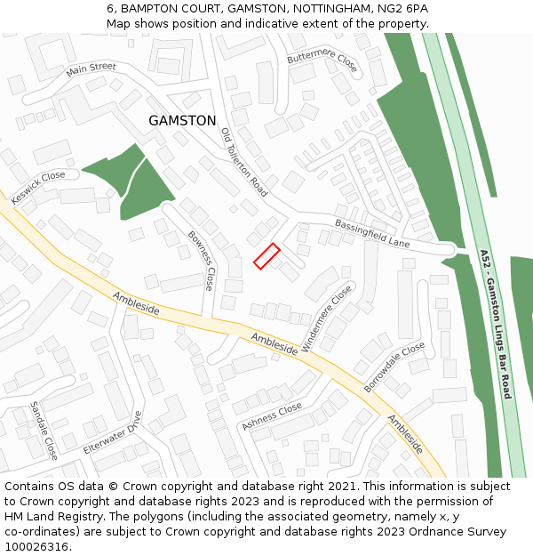 6, BAMPTON COURT, GAMSTON, NOTTINGHAM, NG2 6PA: Location map and indicative extent of plot