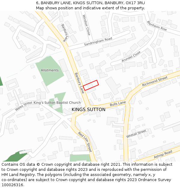 6, BANBURY LANE, KINGS SUTTON, BANBURY, OX17 3RU: Location map and indicative extent of plot