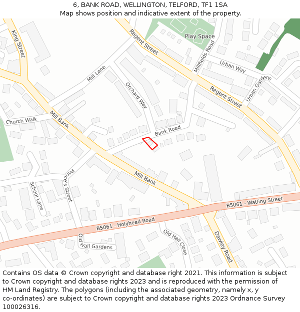 6, BANK ROAD, WELLINGTON, TELFORD, TF1 1SA: Location map and indicative extent of plot