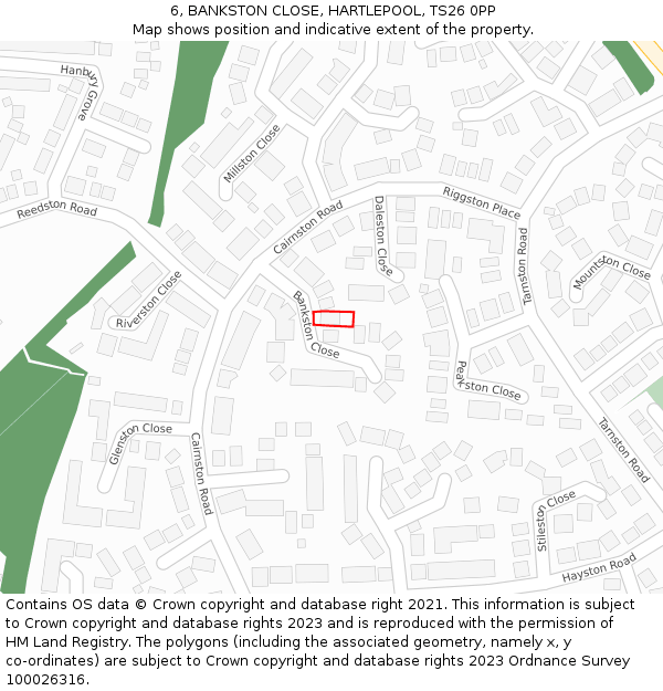 6, BANKSTON CLOSE, HARTLEPOOL, TS26 0PP: Location map and indicative extent of plot