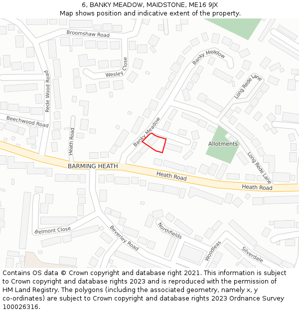 6, BANKY MEADOW, MAIDSTONE, ME16 9JX: Location map and indicative extent of plot