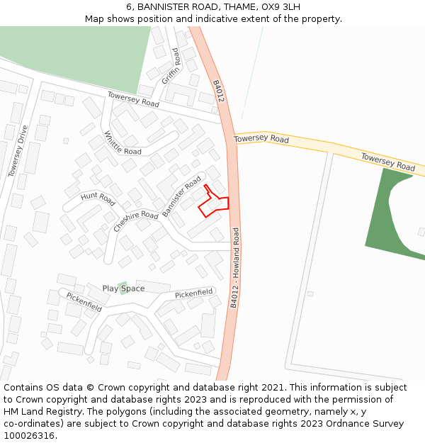 6, BANNISTER ROAD, THAME, OX9 3LH: Location map and indicative extent of plot