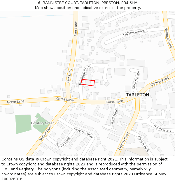 6, BANNISTRE COURT, TARLETON, PRESTON, PR4 6HA: Location map and indicative extent of plot