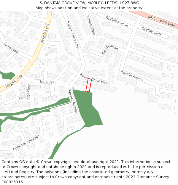 6, BANTAM GROVE VIEW, MORLEY, LEEDS, LS27 8WG: Location map and indicative extent of plot