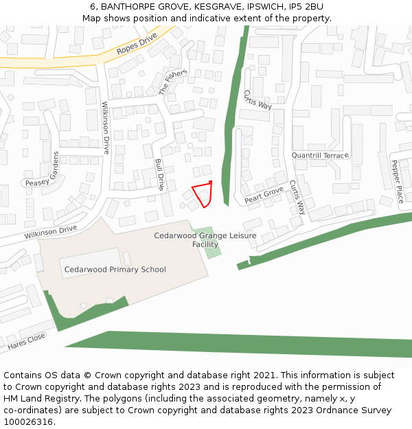 6, BANTHORPE GROVE, KESGRAVE, IPSWICH, IP5 2BU: Location map and indicative extent of plot