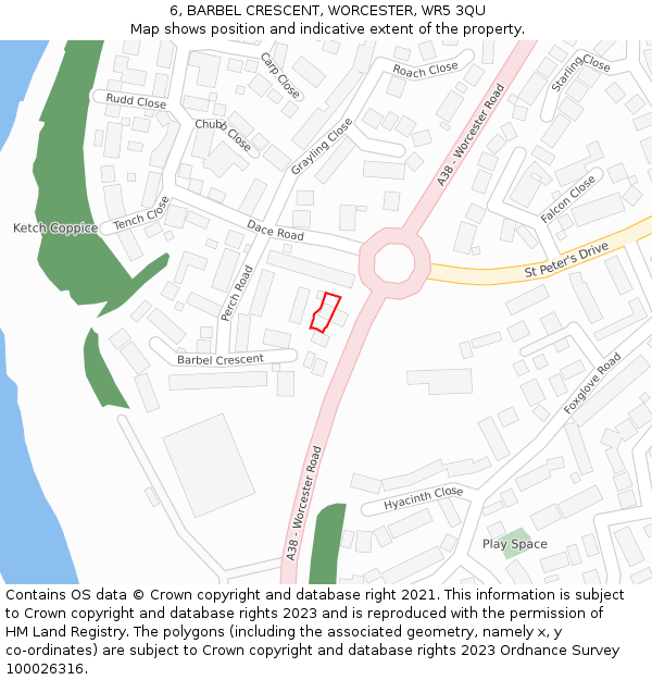 6, BARBEL CRESCENT, WORCESTER, WR5 3QU: Location map and indicative extent of plot