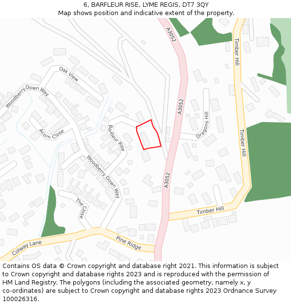 6, BARFLEUR RISE, LYME REGIS, DT7 3QY: Location map and indicative extent of plot