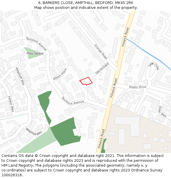 6, BARKERS CLOSE, AMPTHILL, BEDFORD, MK45 2RX: Location map and indicative extent of plot