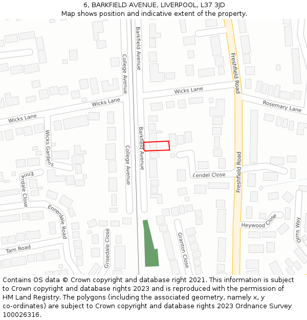 6, BARKFIELD AVENUE, LIVERPOOL, L37 3JD: Location map and indicative extent of plot