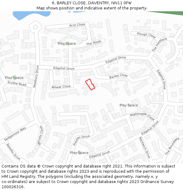 6, BARLEY CLOSE, DAVENTRY, NN11 0FW: Location map and indicative extent of plot
