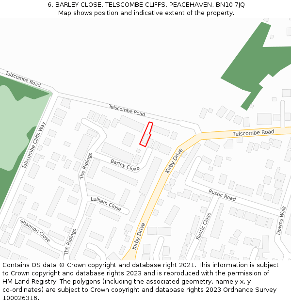 6, BARLEY CLOSE, TELSCOMBE CLIFFS, PEACEHAVEN, BN10 7JQ: Location map and indicative extent of plot