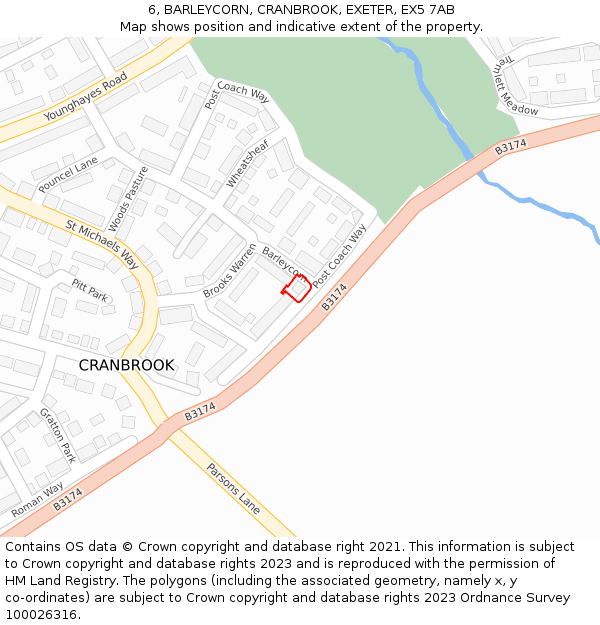 6, BARLEYCORN, CRANBROOK, EXETER, EX5 7AB: Location map and indicative extent of plot