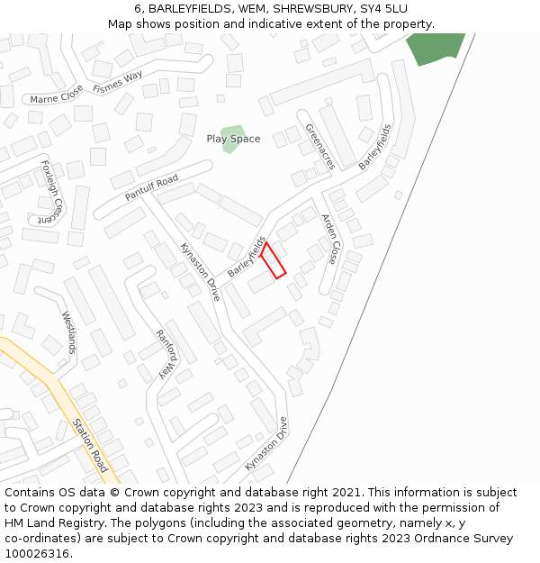 6, BARLEYFIELDS, WEM, SHREWSBURY, SY4 5LU: Location map and indicative extent of plot