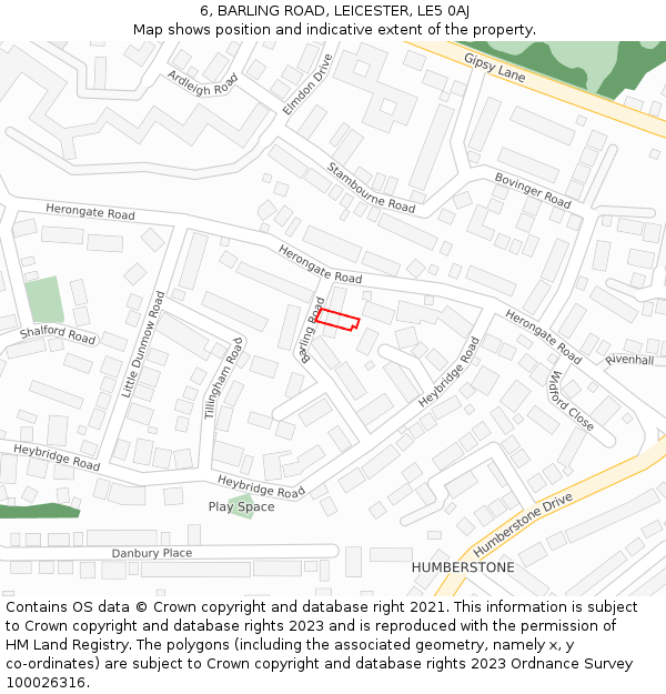 6, BARLING ROAD, LEICESTER, LE5 0AJ: Location map and indicative extent of plot