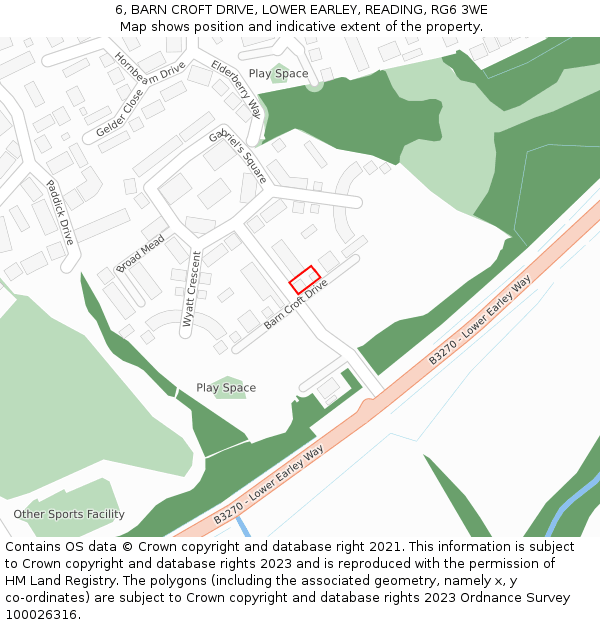6, BARN CROFT DRIVE, LOWER EARLEY, READING, RG6 3WE: Location map and indicative extent of plot