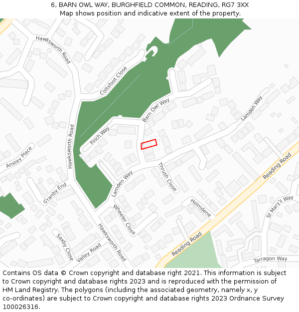 6, BARN OWL WAY, BURGHFIELD COMMON, READING, RG7 3XX: Location map and indicative extent of plot