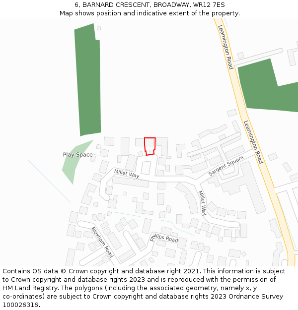 6, BARNARD CRESCENT, BROADWAY, WR12 7ES: Location map and indicative extent of plot