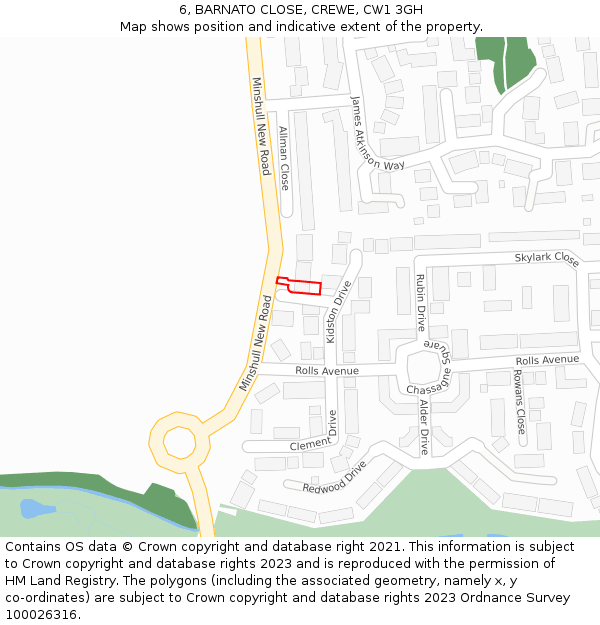 6, BARNATO CLOSE, CREWE, CW1 3GH: Location map and indicative extent of plot